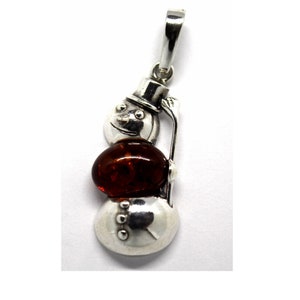 Vintage Baltic Genuine Beautiful Amber Pendant in 925 Sterling Silver Setting Handmade Snowman Made in Poland; Great Christmas Gift Idea #61