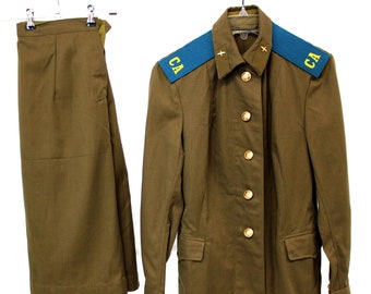 Authentic 1990 Vintage Soviet Air Force Female Enlisted Summer Service Uniform Jacket and Skirt, Original Soviet Military Factory Stamps #11