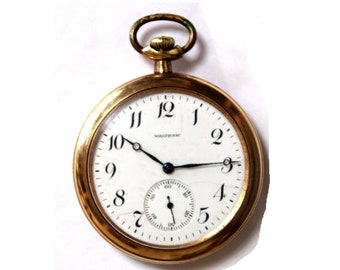 Reloj de bolsillo Waltham antiguo de 1919: chapado en oro de 15 joyas