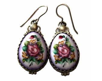 Boucles d'oreilles assorties en émail floral pendentif et bague éventuellement russe - Canada