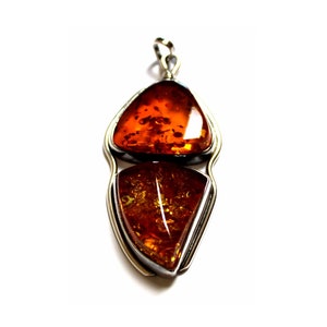 Vintage Baltic Amber Pendant: 925 Sterling Silver, European Design