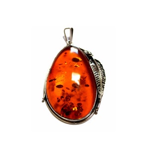 Vintage Baltic Amber Pendant: Sterling Silver, European Design