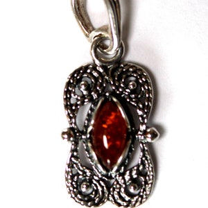 Vintage Baltic Amber Pendant: 925 Sterling Silver Filigree Setting