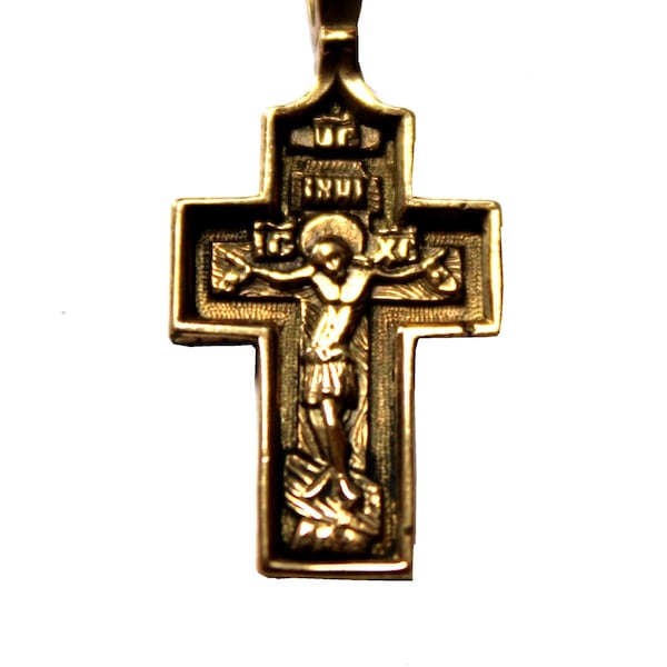 Vintage XX Century Russian Orthodox Solid Brass Small Cross Pendant Christian Relic Principal Eastern Orthodox Symbol-Easter Celebration #91