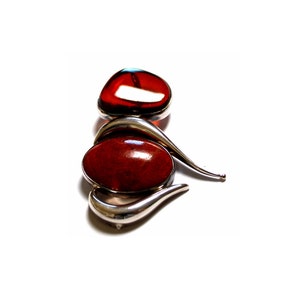 Vintage Baltic Amber & Coral Pendant: 925 Sterling Silver, Handmade Poland