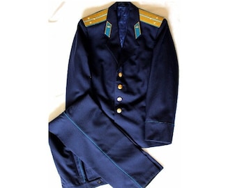 Vintage Original Soviet Union Air Force Communication Sr. Lieutenant Uniform Jacket Trousers Wool Silk Lined Made at Soviet Military Factory