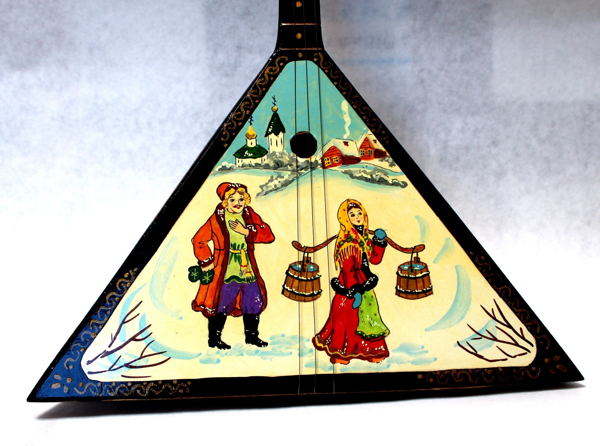 ロシア　バラライカ　民族楽器　インテリア　アンティーク　絵画 ヴィンテージ装飾 手描き ロシア民族弦楽器 バラライカ ロシア村