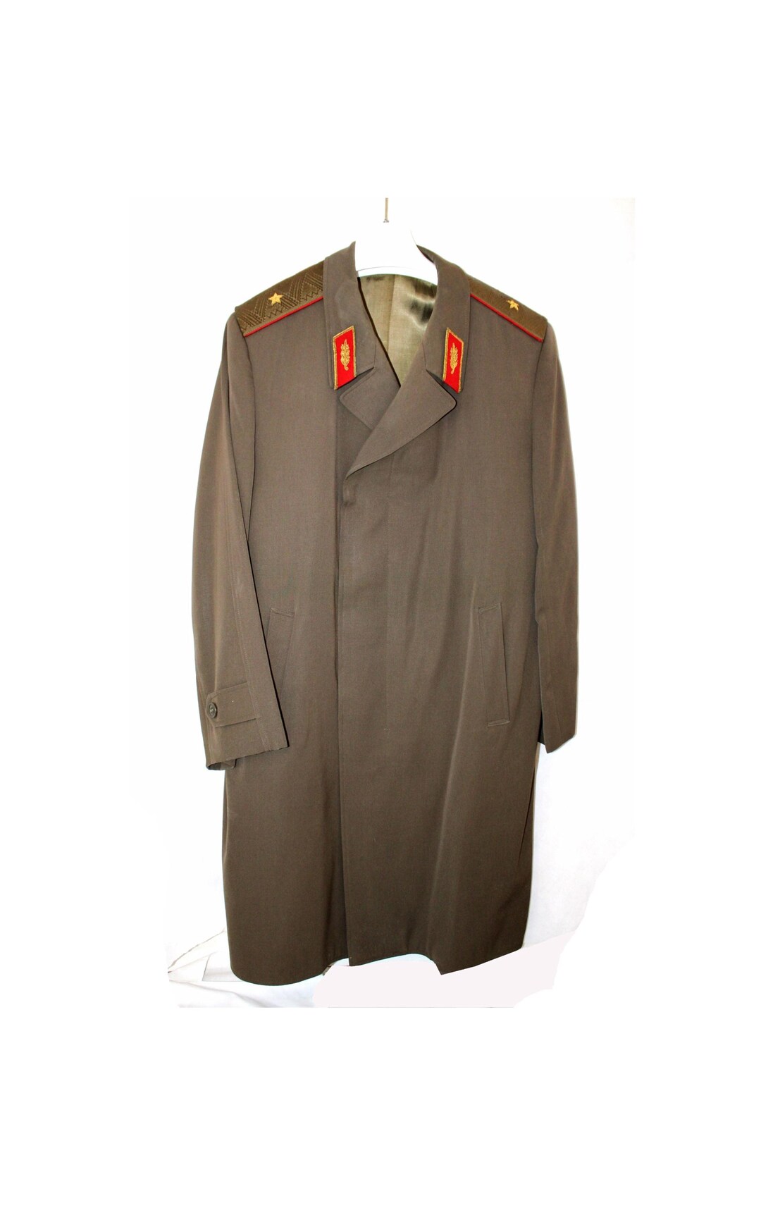 Vintage 1980s Soviet Army General Overcoat, Embroidered Lapel