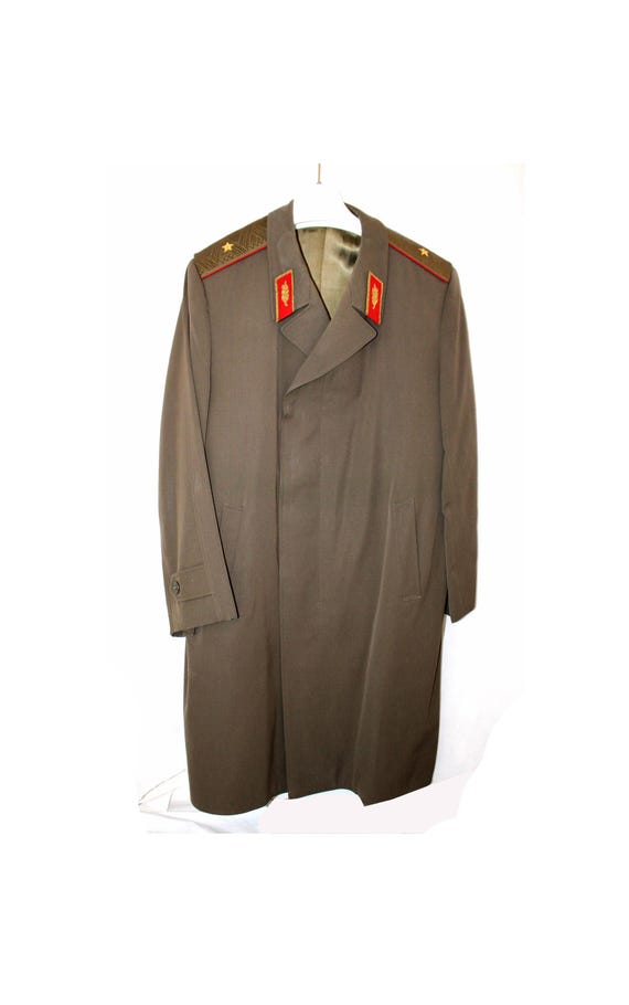 Vintage 1980s Soviet Army General Overcoat, Embroidered Lapel