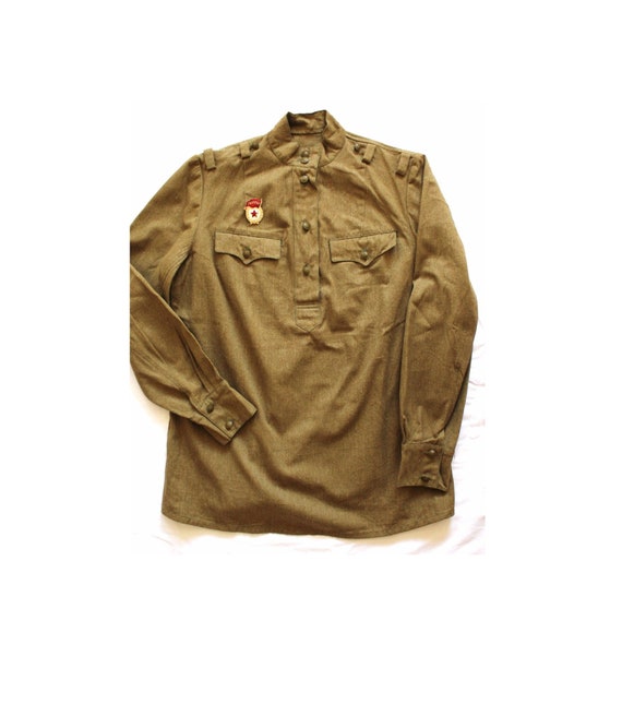 Vintage 1960s Soviet Army Gymnasterka Tunic, Olive Drab, Size 6