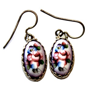 Vintage Enamel Earrings: Hand-Painted Floral Finift Filigree Jewelry
