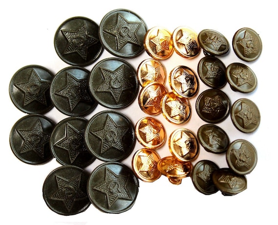Vintage USSR Military Buttons, 1970s Soviet Army Uniform, Set of 30