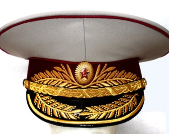 Copie vintage de haute qualité de l'authentique casquette de parade générale d'été de la police militaire soviétique et insigne de casquette général original, fabriquée en Ukraine # 99