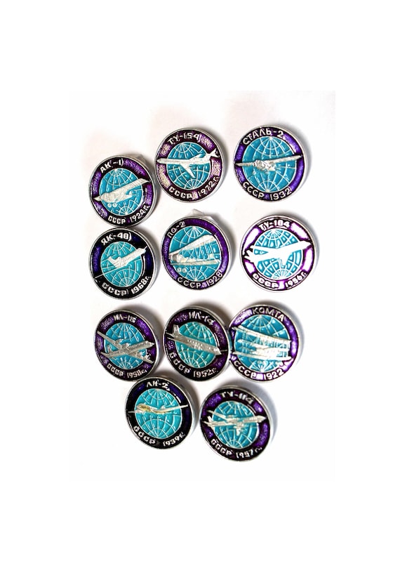 Vintage Soviet Airplane Pin Set, Aeroflot Aviation History #370