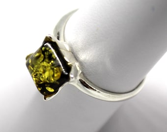 Vintage Baltic Green Amber Ring, 925 Sterling Silver, Handmade in Poland #66