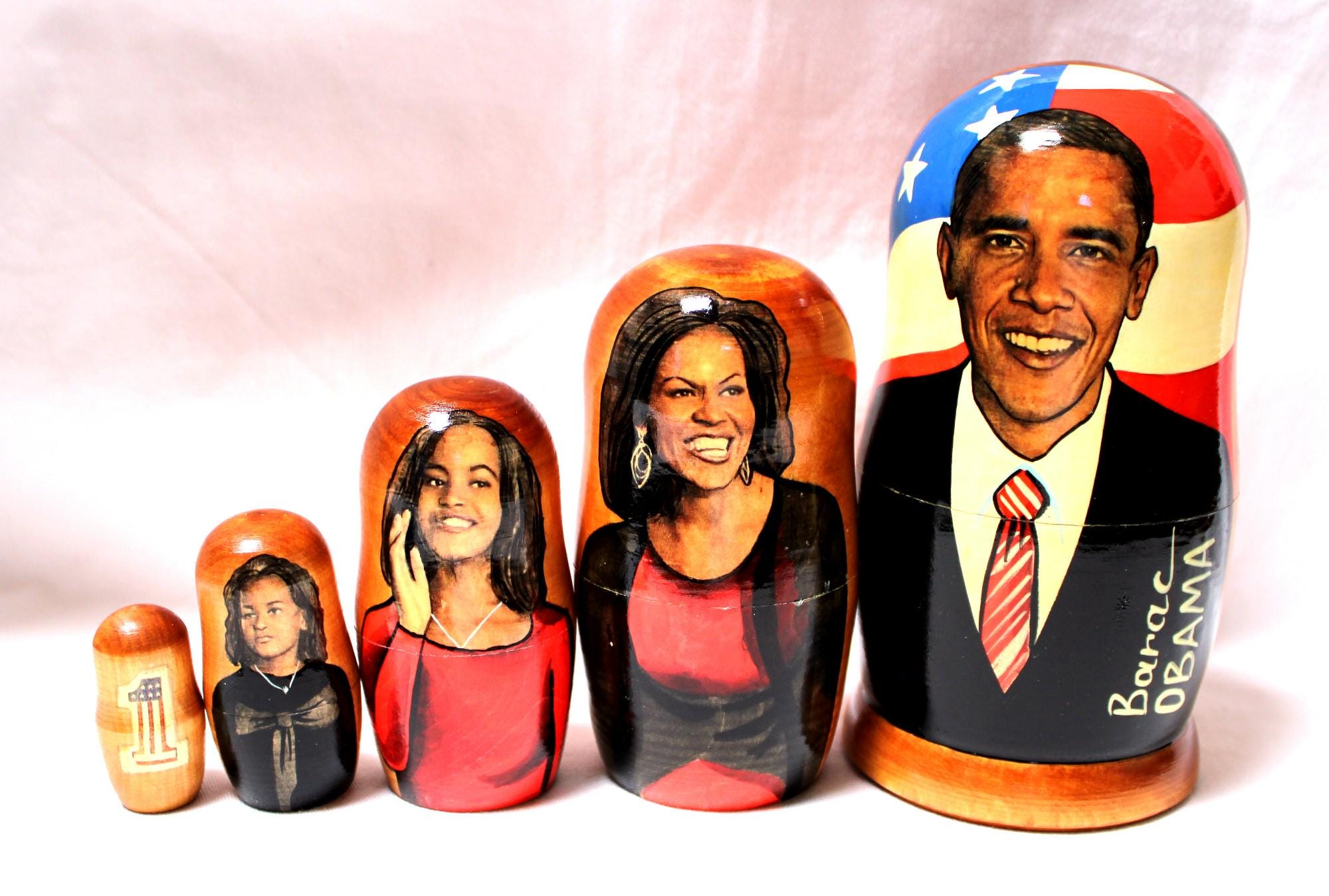 Vintage Russian Nesting Doll, Obama Family Matryoshka, Political 