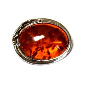 Baltic Genuine Amber Brooch 925 Sterling Silver Vintage Handmade in Poland #94