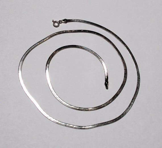 Vintage Italian Sterling Silver Herringbone Chain… - image 1