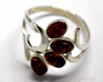 Vintage Baltischer Cognac Bernstein Ring: Handgefertigter 925er Silber #61