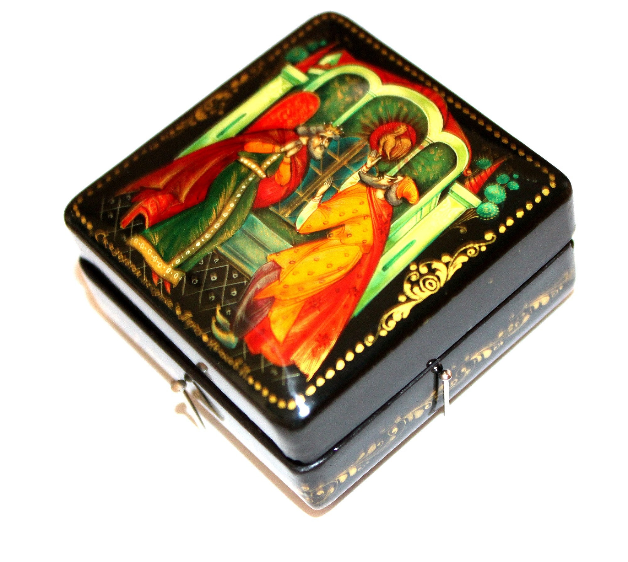 Vintage Palekh Lacquer Box: Hand-painted Russian Fairy Tale #204