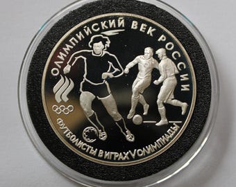 Vintage 1993 russische 3 Rubel Silbermünze, Jahrhundert des russischen Fußballs #218