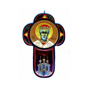 Vintage 2002 Russisch handgeschilderd, gesigneerd door kunstenaar gelakt uniek kruis HANGER- St. Nicholas Miracle-Worker of Russian Orthodox Church #2