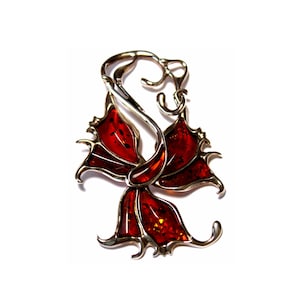 Vintage Baltic Amber Pendant: Sterling Silver Floral Design, Handmade in Poland