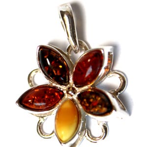 Vintage Baltic Amber Flower Pendant: 925 Sterling Silver, Handmade in Poland