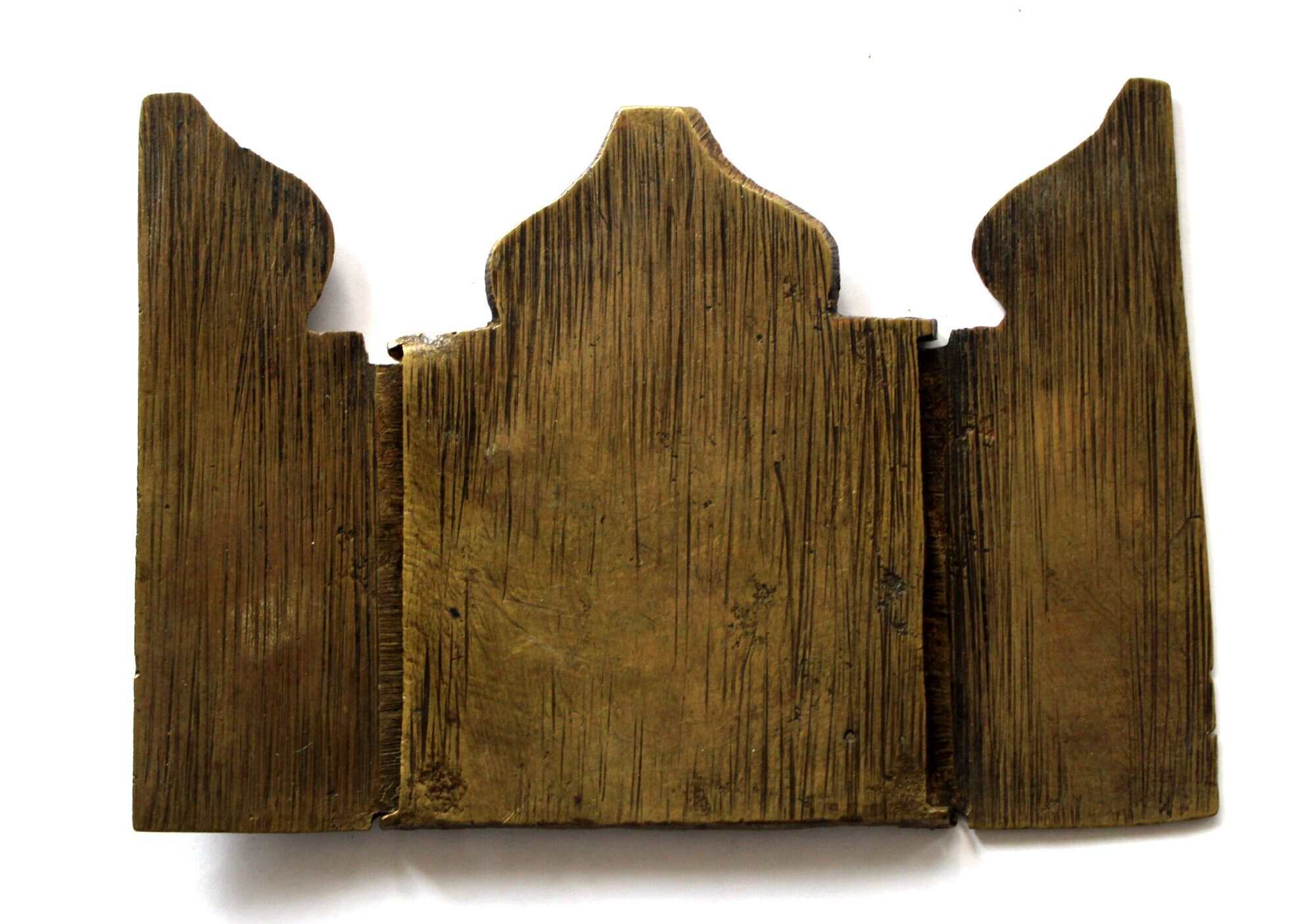Antique Russian Bronze Triptych Icon, Antipas of Pergamum, XIX