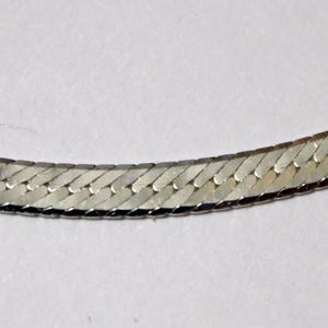 May include: A silver snake chain necklace with a shiny finish.