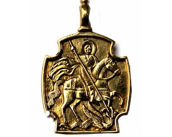 Vintage Russian Orthodox 3-Dimension Solid Brass Icon-Pendant St. George Slaying the Dragon Russian Orthodox cross-Easter Celebration #84