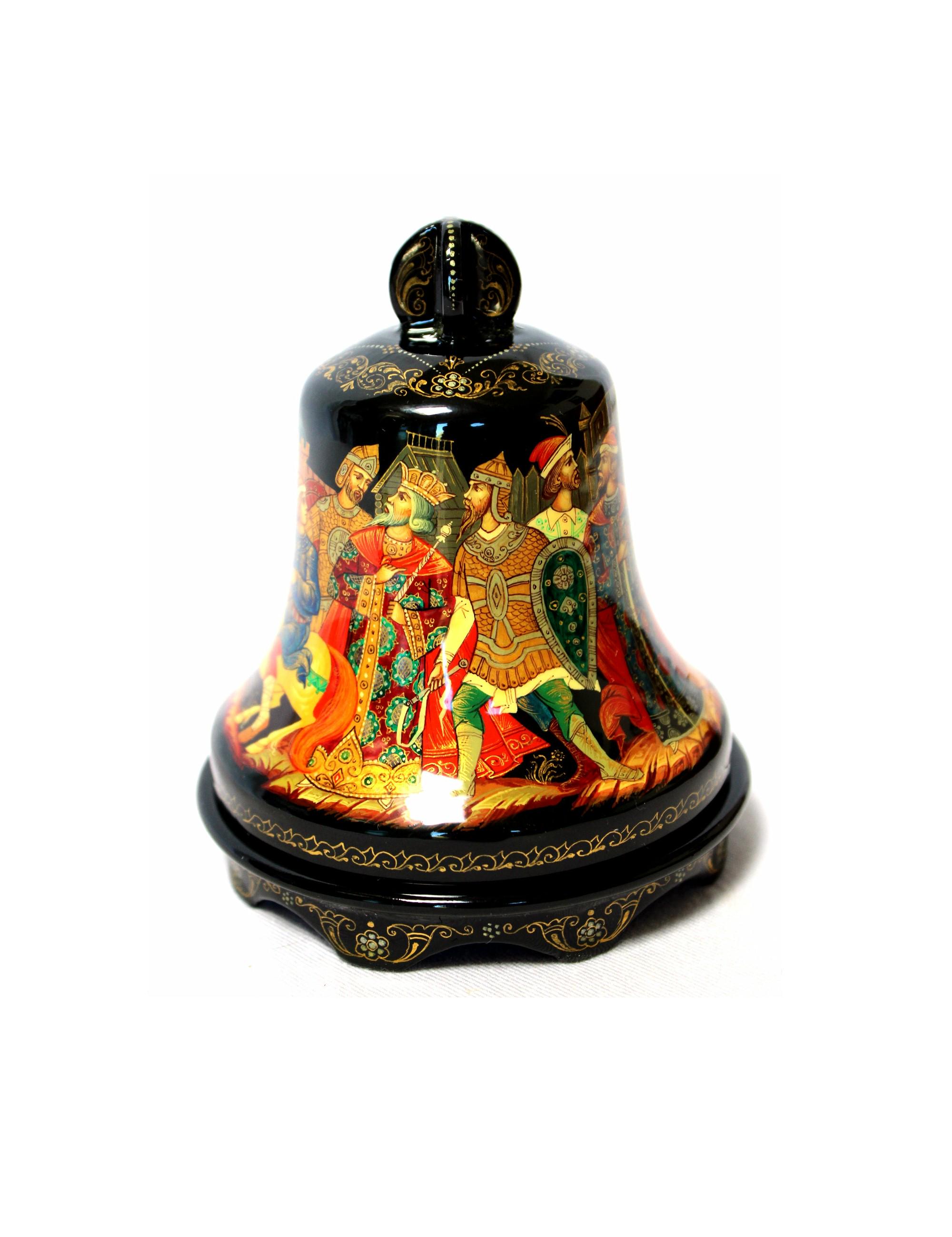 Vintage Hand Painted & Signed by Russian Artist Palekh Art School Russian Black Lacquer Box-Magic Horse Fairy Tale Unique Bell Shape #127