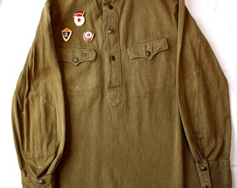 ORIGINAL Vintage USSR Army Cotton Tunic Gymnasterka, Extra Buttons