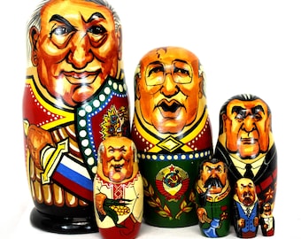Nesting Doll Matrioshka Hand Painted In Russia Soviet and Russian Leaders #141