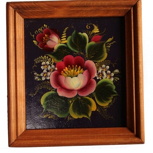 Decoración de pared vintage de la URSS, pintada y firmada por un artista bielorruso, con flores sobre cartón lacado, enmarcada, para el hogar y la oficina, n.° 19
