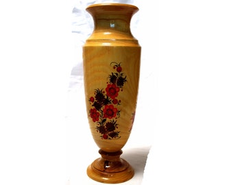 Jarrón de madera ucraniano hecho a mano, lacado floral rojo, decoración de los años 80 #105,128,129