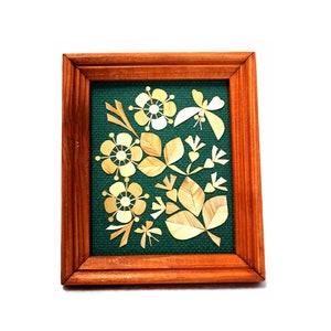 Vintage Straw Art Plaque: Handmade Floral Wall Decor, USSR 1980s