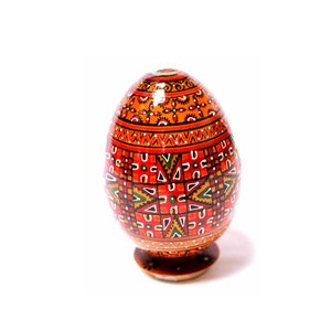 Vintage Hand Painted by Ukrainian Artist Wooden Ornamental Design Egg  with Wooden Stand Made in Ukraine USSR Easter Christmas Gift  #123