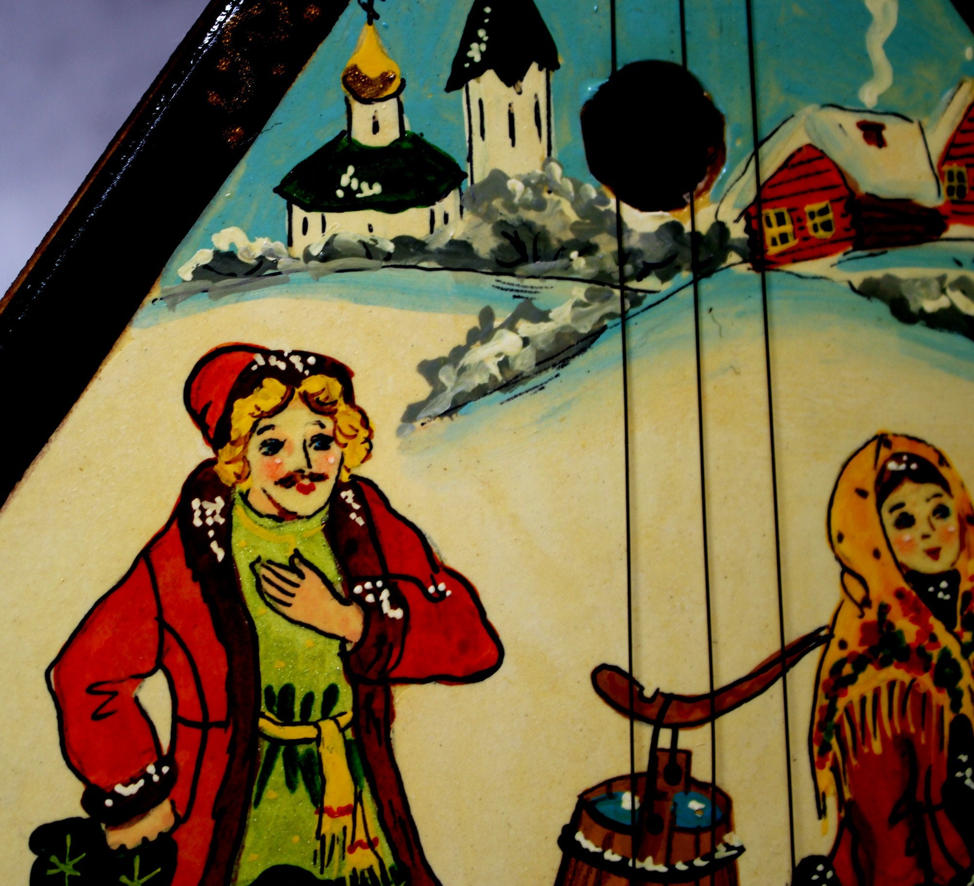 ロシア　バラライカ　民族楽器　インテリア　アンティーク　絵画 1960 年代のロシアのバラライカ。ロシアの民族楽器。ビンテージ