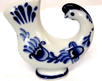 Figura vintage de porcelana Gzhel, pintada a mano con motivos florales azules, fabricada en Rusia n.° 25