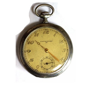 Antico orologio da tasca Langendorf con cassa in argento massiccio con coperchio a doppia cerniera, circa 1920-30, ottimo per la collezione, prodotto in Svizzera, numerato n. 52