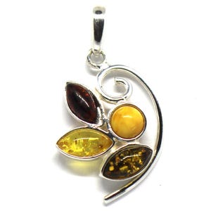Multicolor Baltic Amber Pendant: 925 Sterling Silver, Handmade in Poland