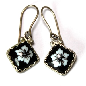 Vintage 1980 Russian Unique Handmade and Hand Painted Enamel Finift Technique JEWELRY - Square Shape Cute EARRINGS 4 Variations #134,148-150
