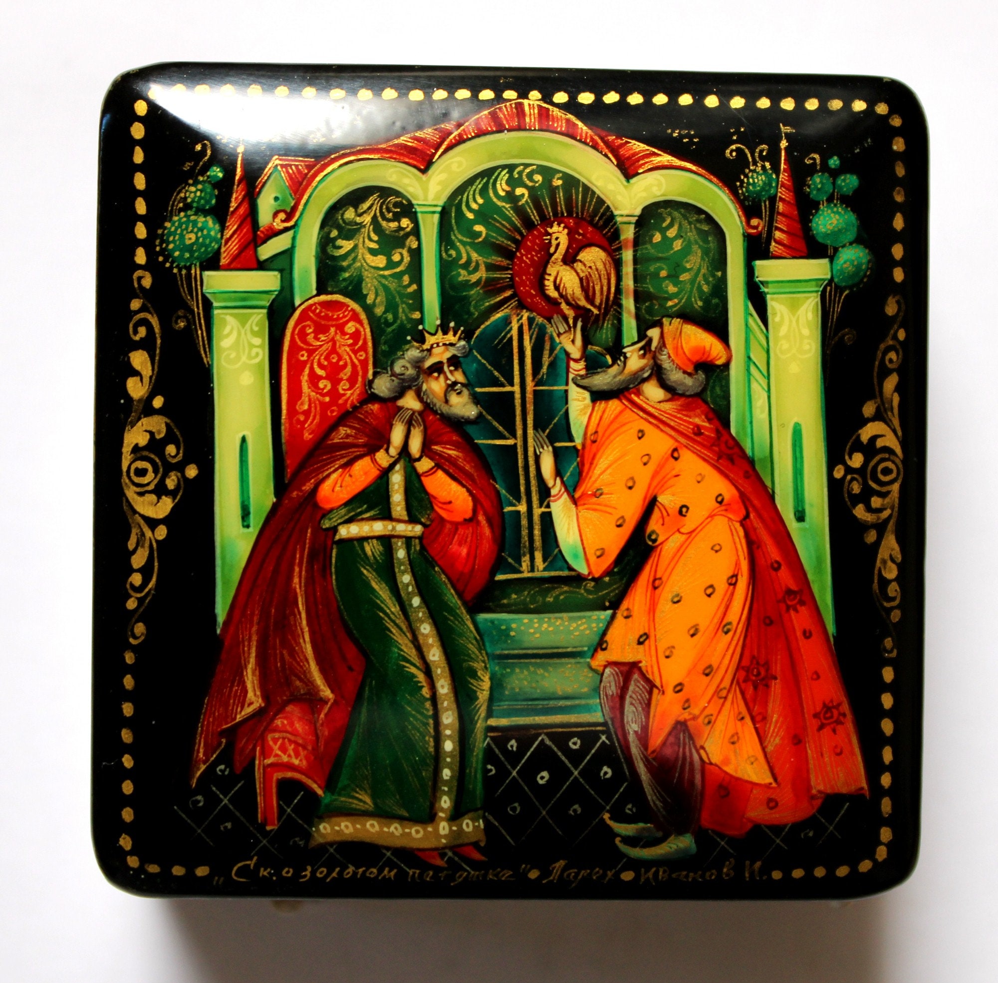 Vintage Palekh Lacquer Box: Hand-painted Russian Fairy Tale #204