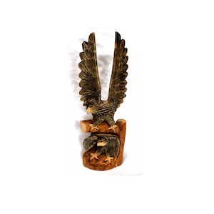 Vintage Ukrainian Large Handmade and Carved from 1 Piece of Wood Figurine Eagle with Eaglet Great Home Decoration Christmas Gift Idea #80