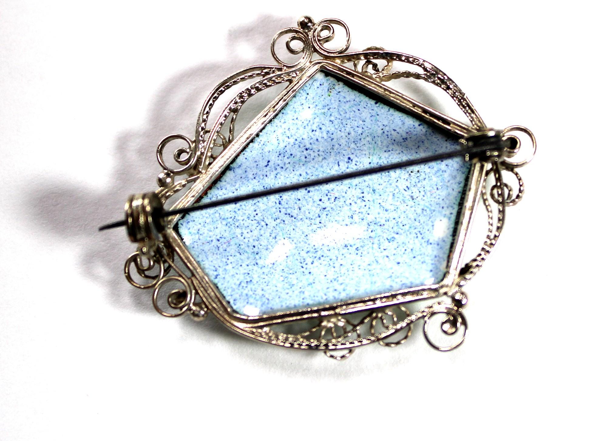 Belle Broche Ancienne En Argent Massif Avec émail - Travail Russe - Occasion