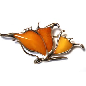 Vintage Butterscotch Baltic Amber Butterfly Brooch: Sterling Silver, Handmade in Poland #52,95,96