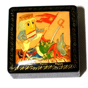 Vintage Hand Painted Russian Lacquer Box, Nutcracker Palekh Art