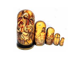 Life of Christ Nesting Doll, Hand-Painted Ukrainian Matryoshka (5 Piece) #96