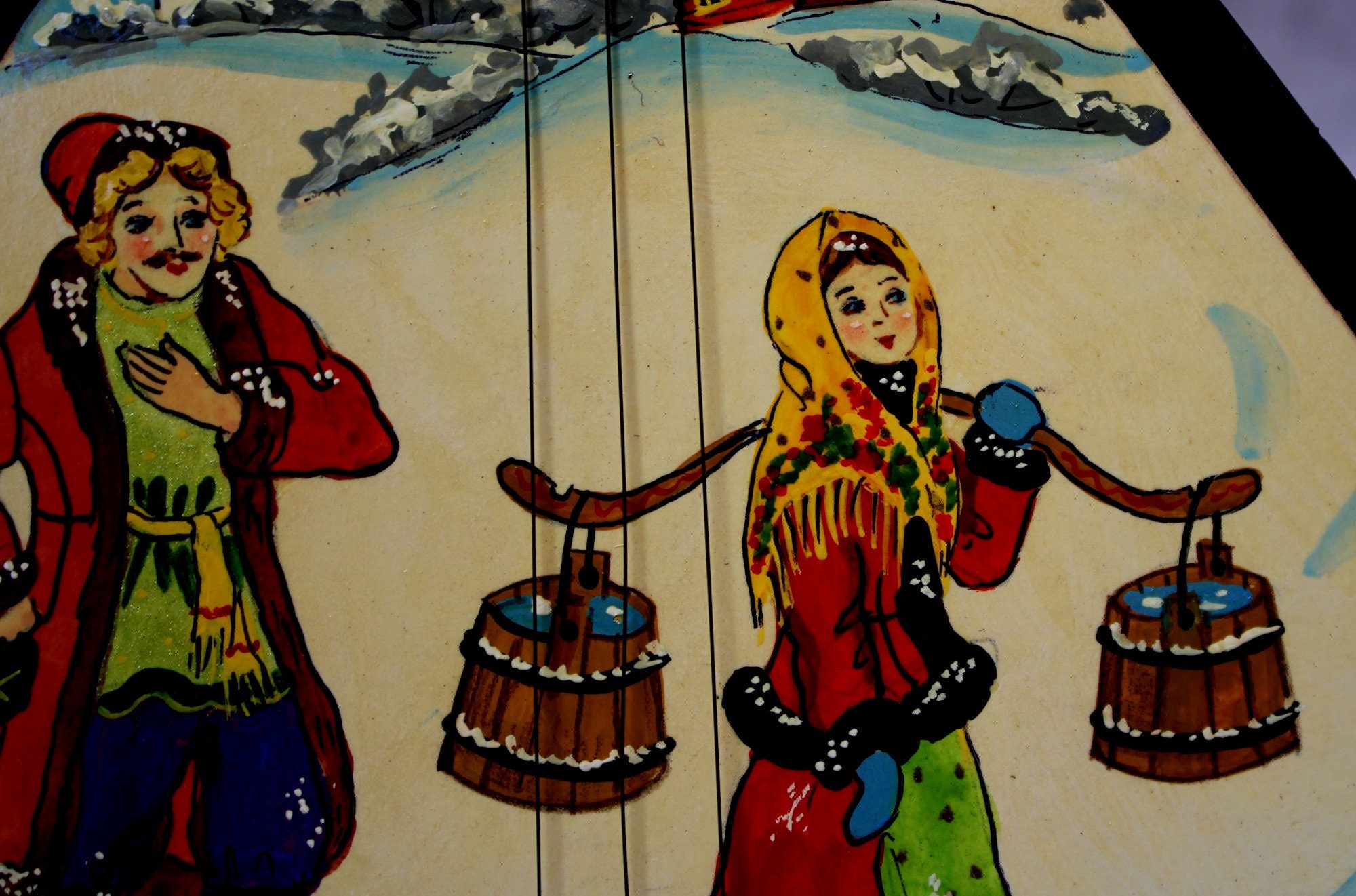 ロシア　バラライカ　民族楽器　インテリア　アンティーク　絵画 バラライカ。ロシア民謡。 3本の弦を持つ三角形の木製の伝統的な